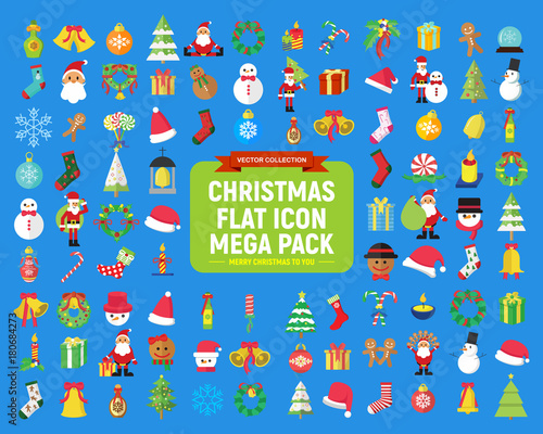 Cute Christmas Vector Graphic Flat Icon Mega Pack