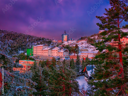 Winter comes, first snowfall in mountain villages