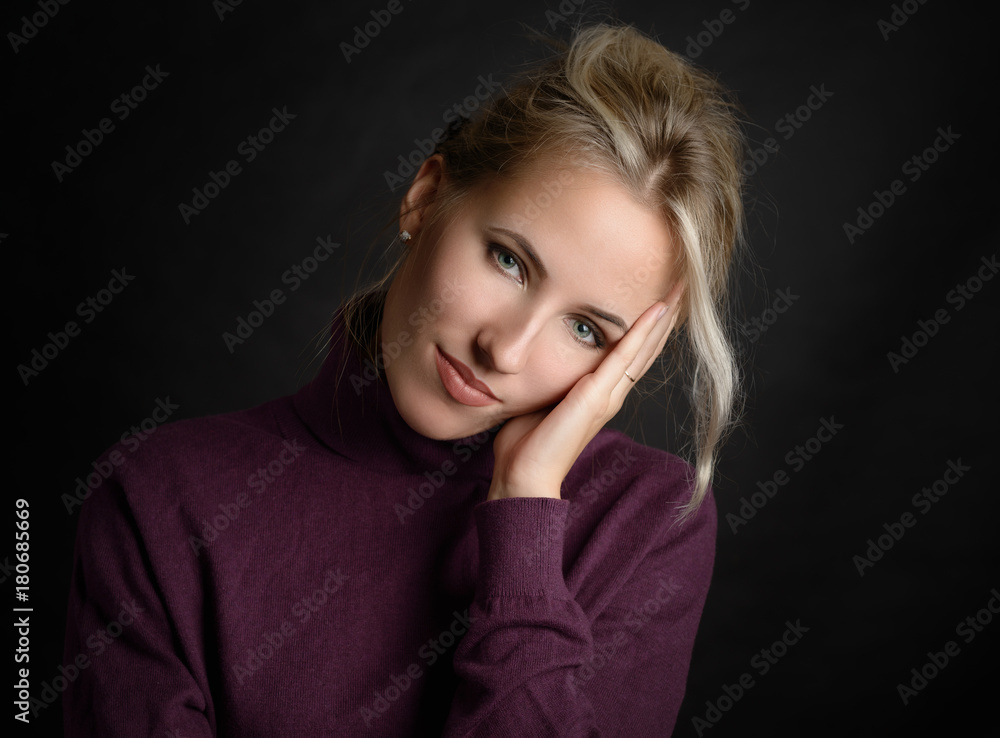 Portrait of beautiful sensual woman with green eyes. Studio shot. Portrait of beautiful sensual woman with green eyes. Studio shot.