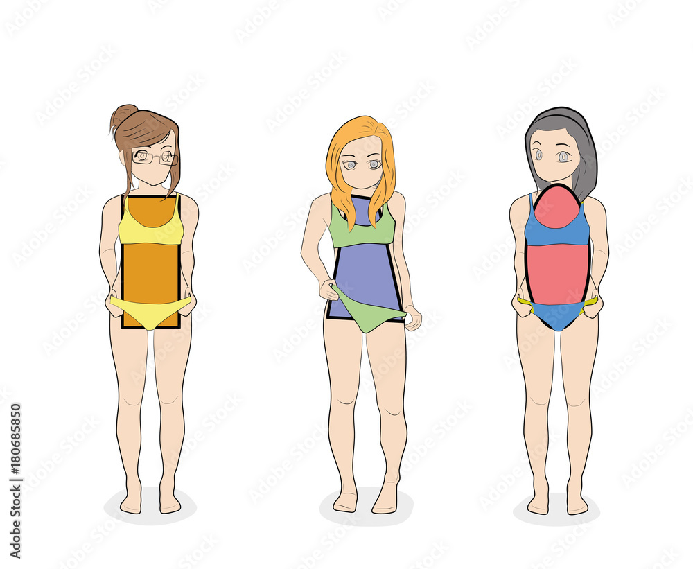 female body types anatomy,woman front figure shape, vector Stock Vector