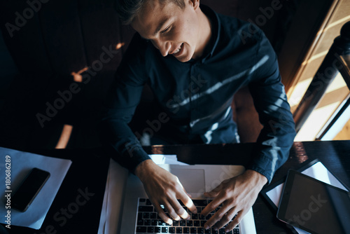man, emotion, laptop, hands, desktop, cafe