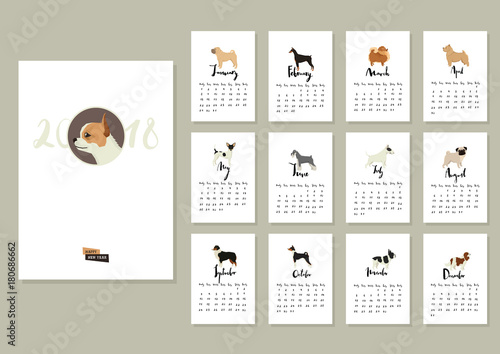 Dog collection Calendar 2018 Cover with Chihuahua