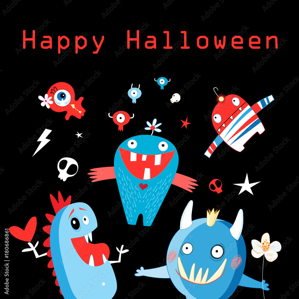 Fotografie Bright color background with monsters