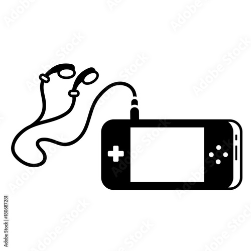 portable video game console with earphones for fun gadget vector illustration