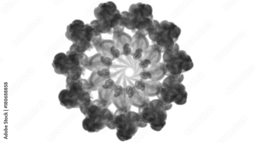 A lot of flows forming ring, ink inject is isolated on white in slow motion. Black colour dissolves in water. Inky background or backdrop with smoke, for ink effects use luma matte like alpha mask. A lot of flows forming ring, ink inject is isolated on white in slow motion. Black colour dissolves in water. Inky background or backdrop with smoke, for ink effects use luma matte like alpha mask.