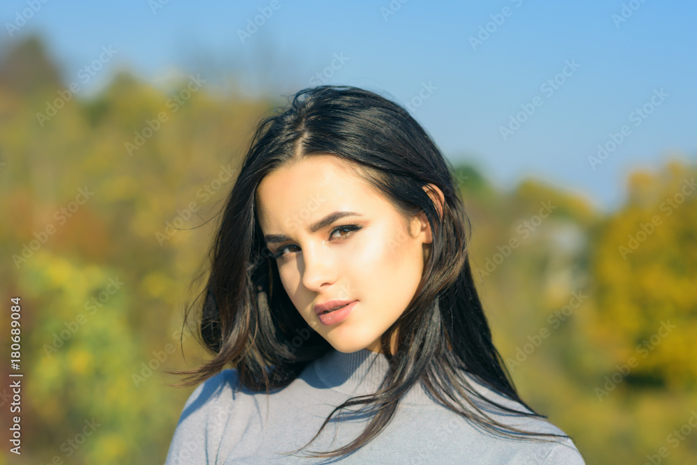 Woman face with makeup on sunny day Woman face with makeup on sunny day