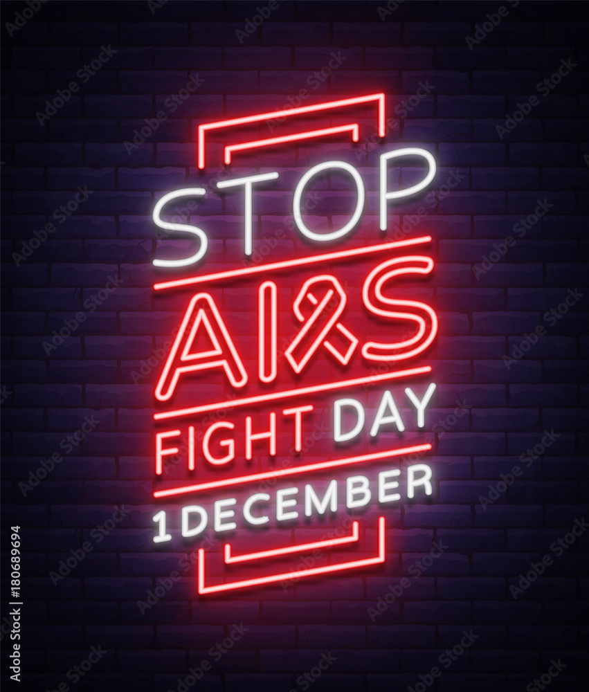 World AIDS Day, December 1, banner, neon-style poster. Vector Awareness Awareness Concept. Design with text, luminous banner