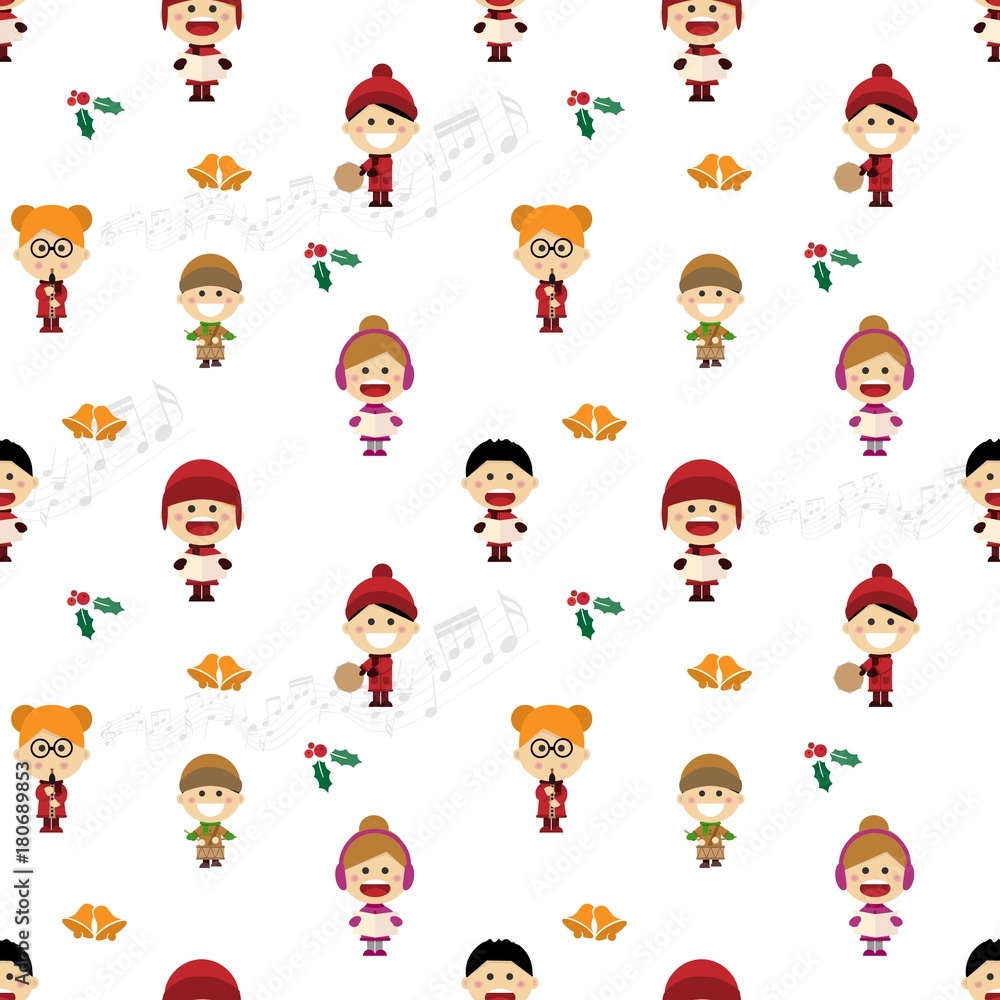 Christmas seamless pattern with children singing carols Christmas seamless pattern with children singing carols