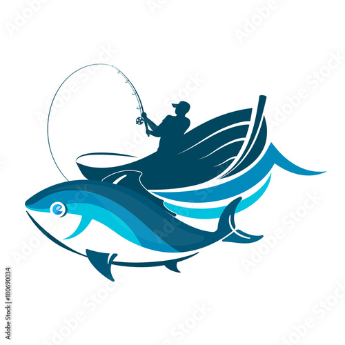 Fish and fisherman in a boat