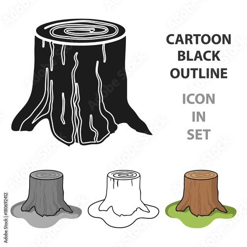 Tree stump icon in cartoon style isolated on white background. Sawmill and timber symbol stock vector illustration.
