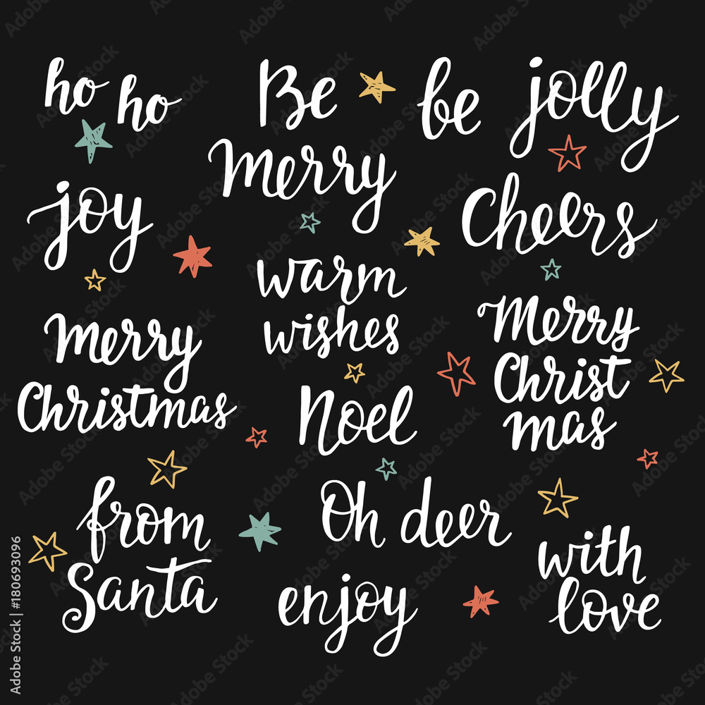 Christmas holidays hand lettering set. Calligraphy phrases collection Christmas holidays hand lettering set. Calligraphy phrases collection