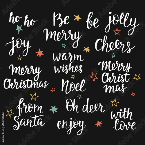 Christmas holidays hand lettering set. Calligraphy phrases collection