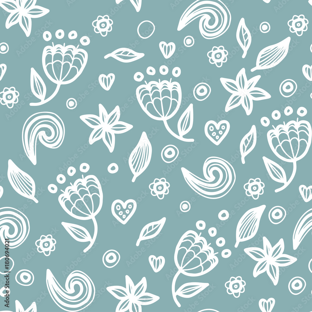 Floral seamless floral pattern in doodle style. 