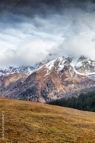 Beautiful mountain landscape, Dolomites, Italy. Snowy peaks, magnificent nature © olezzo