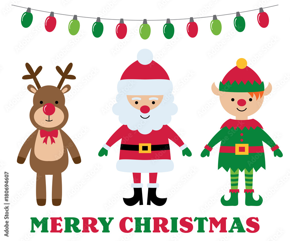 Christmas isolated cartoon characters, greeting card