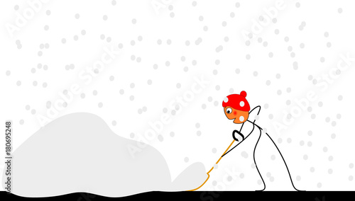 Strichmännchen schiebt den Schnee weg