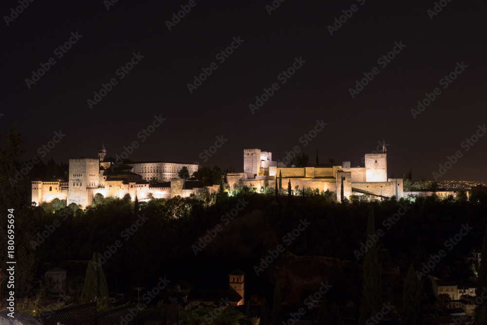 Alhambra And Generalife At Night, Granada Spain