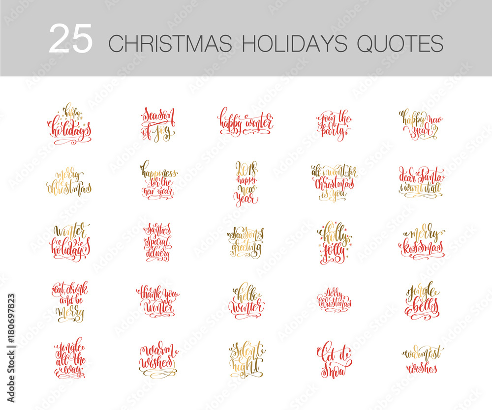 set of 25 red and gold hand lettering merry christmas 