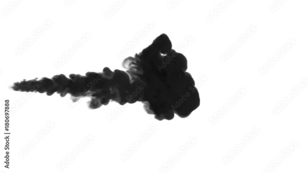 One ink flow, infusion black dye cloud or smoke, ink inject on white in slow motion. Writing ink falls in water. Inky background or smoke backdrop, for ink effects use luma matte like alpha mask One ink flow, infusion black dye cloud or smoke, ink inject on white in slow motion. Writing ink falls in water. Inky background or smoke backdrop, for ink effects use luma matte like alpha mask