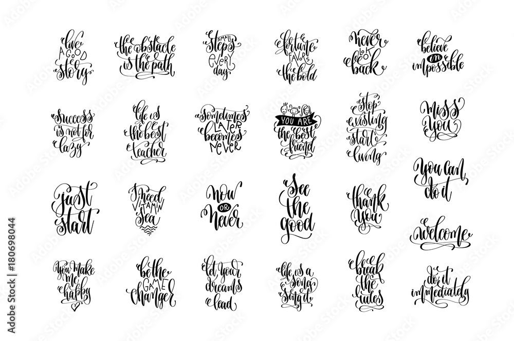 set of 25 handwritten lettering inscriptions positive quote