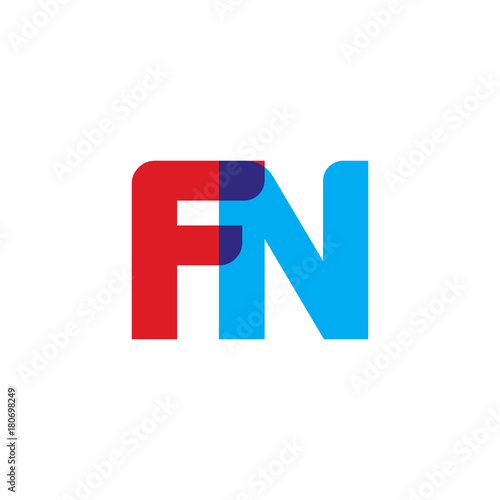 Initial letter FN, overlapping transparent uppercase logo, modern red blue color