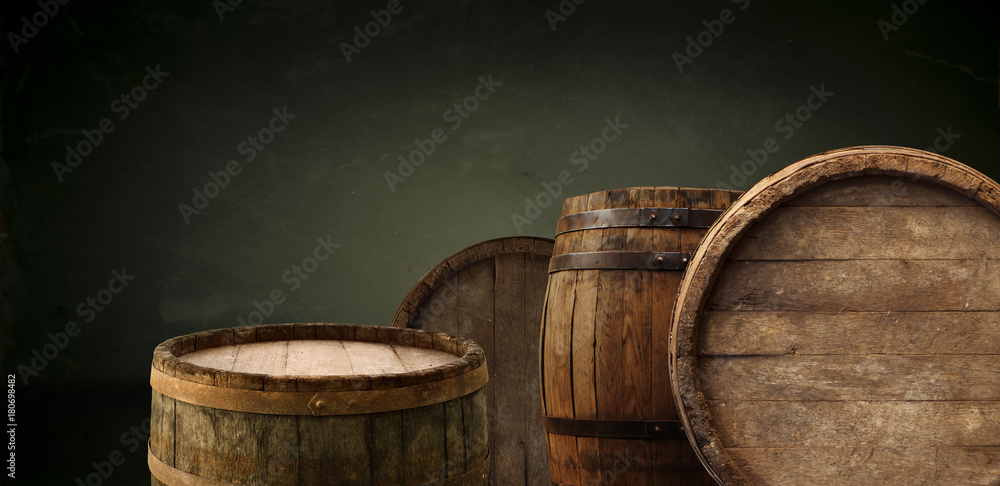 background of barrel and worn old table of wood