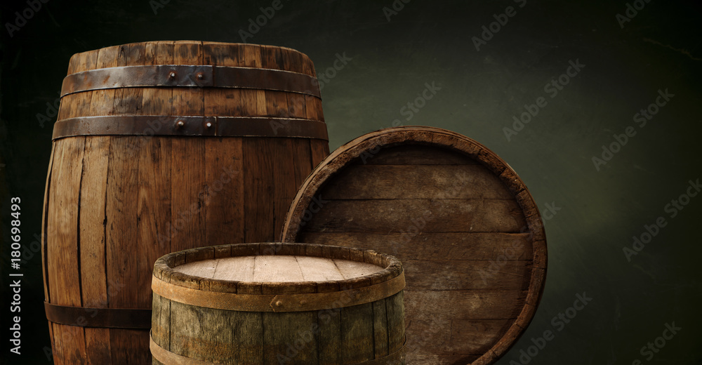 background of barrel and worn old table of wood background of barrel and worn old table of wood