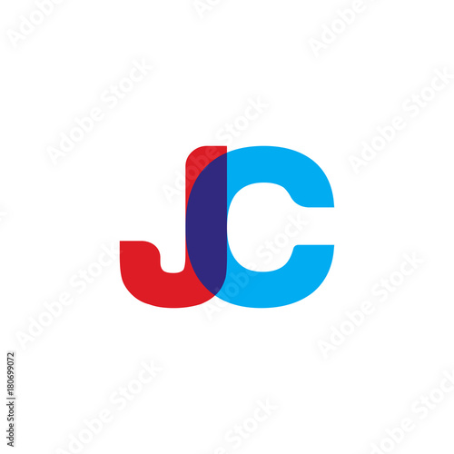 Initial letter JC, overlapping transparent uppercase logo, modern red blue color