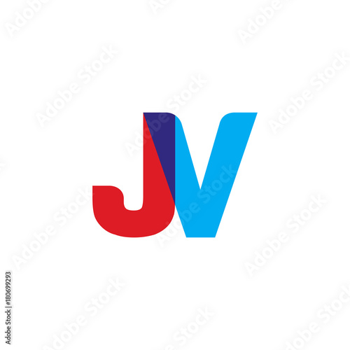 Initial letter JV, overlapping transparent uppercase logo, modern red blue color