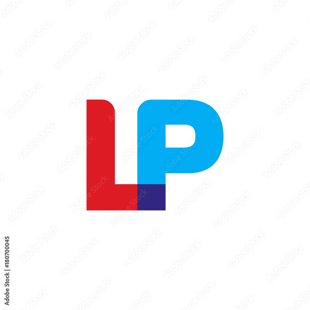 Initial letter LP, overlapping transparent uppercase logo, modern red blue color