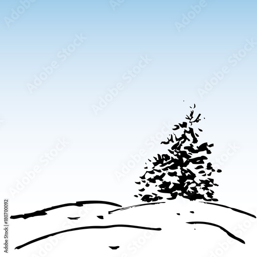 Winter background vector Ink Fir and snow
