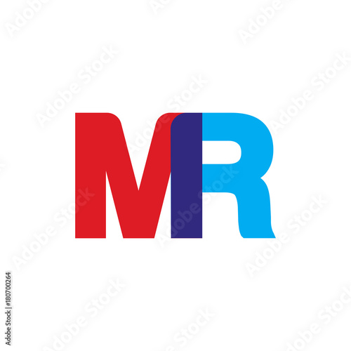 Initial letter MR, overlapping transparent uppercase logo, modern red blue color