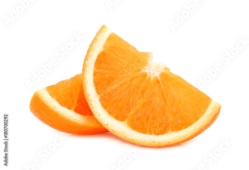 two sliced fresh orange fruit isolated on white background