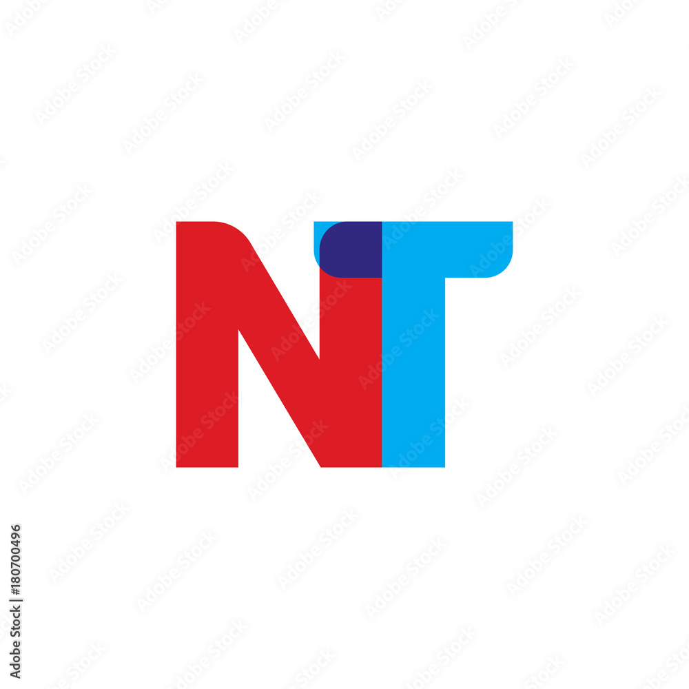 Initial letter NT, overlapping transparent uppercase logo, modern red ...