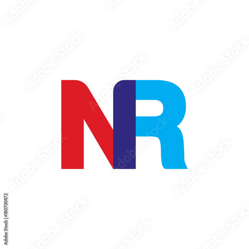 Initial letter NR, overlapping transparent uppercase logo, modern red blue color