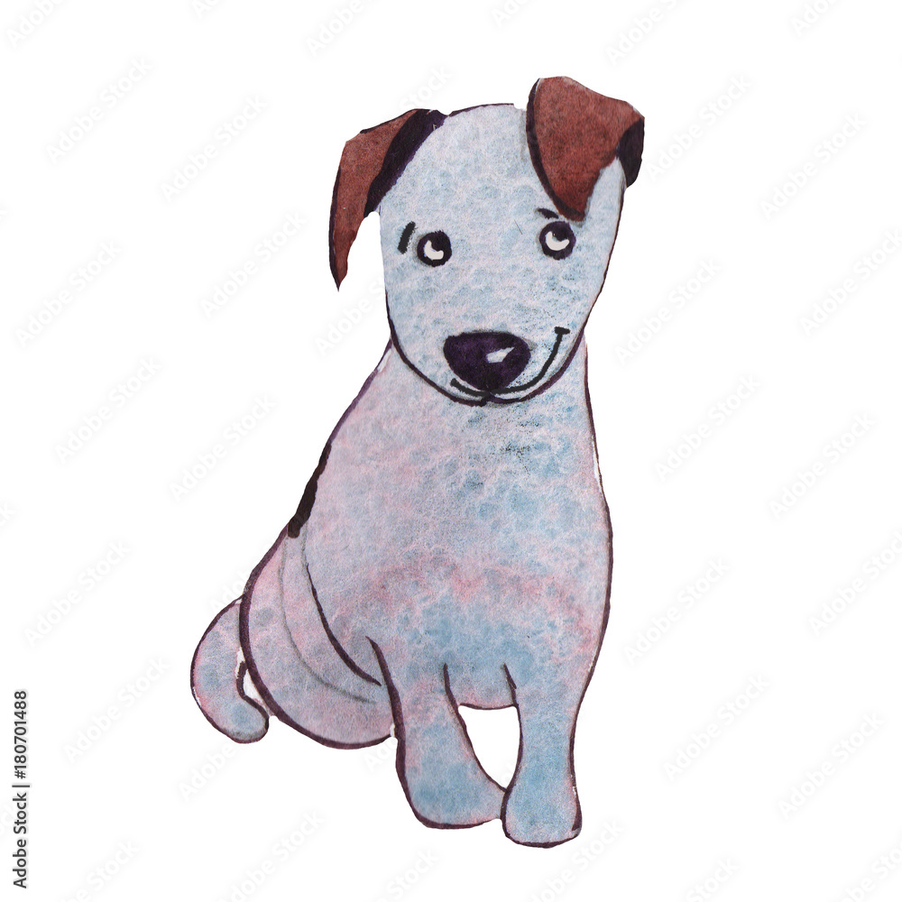 Fototapeta premium JackRussel terrier dog puppy hand drawing watercolor