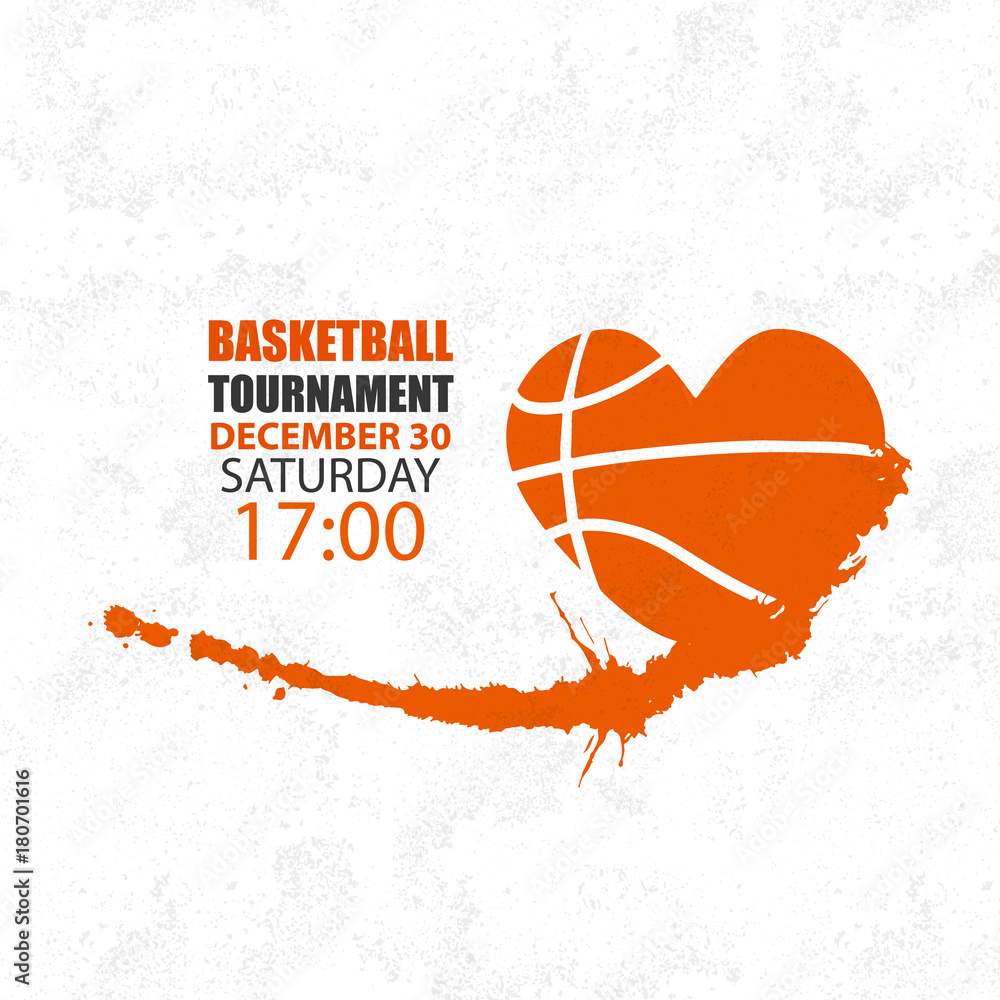 Fototapeta premium Vector basketball, grunge, splashes, hand drawing, textures. Love, flying heart, spray, element for sports design.