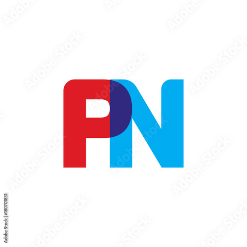 Initial letter PN, overlapping transparent uppercase logo, modern red blue color