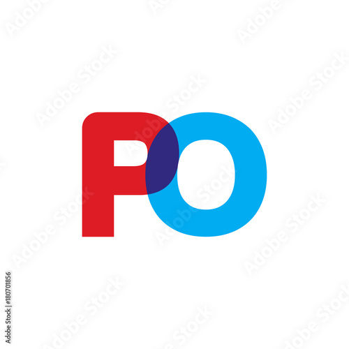 Initial letter PO, overlapping transparent uppercase logo, modern red blue color