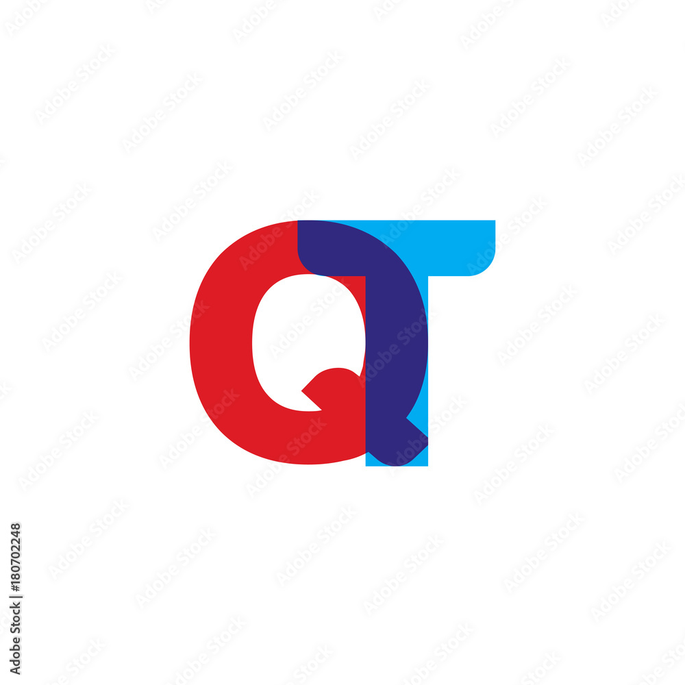 Initial letter QT, overlapping transparent uppercase logo, modern red blue color Initial letter QT, overlapping transparent uppercase logo, modern red blue color