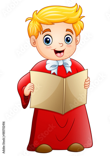 Cartoon boy singing christmas carols