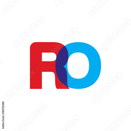 Initial letter RO, overlapping transparent uppercase logo, modern red blue color