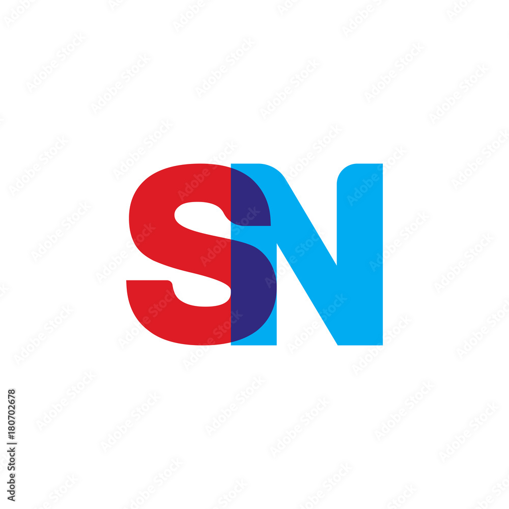 Initial letter SN, overlapping transparent uppercase logo, modern red