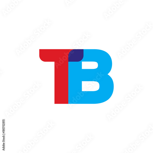 Initial letter TB, overlapping transparent uppercase logo, modern red blue color