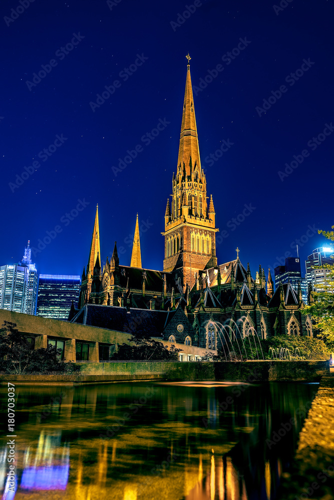 St Patrick's Cathedral in The Night Clear Blue Sky
