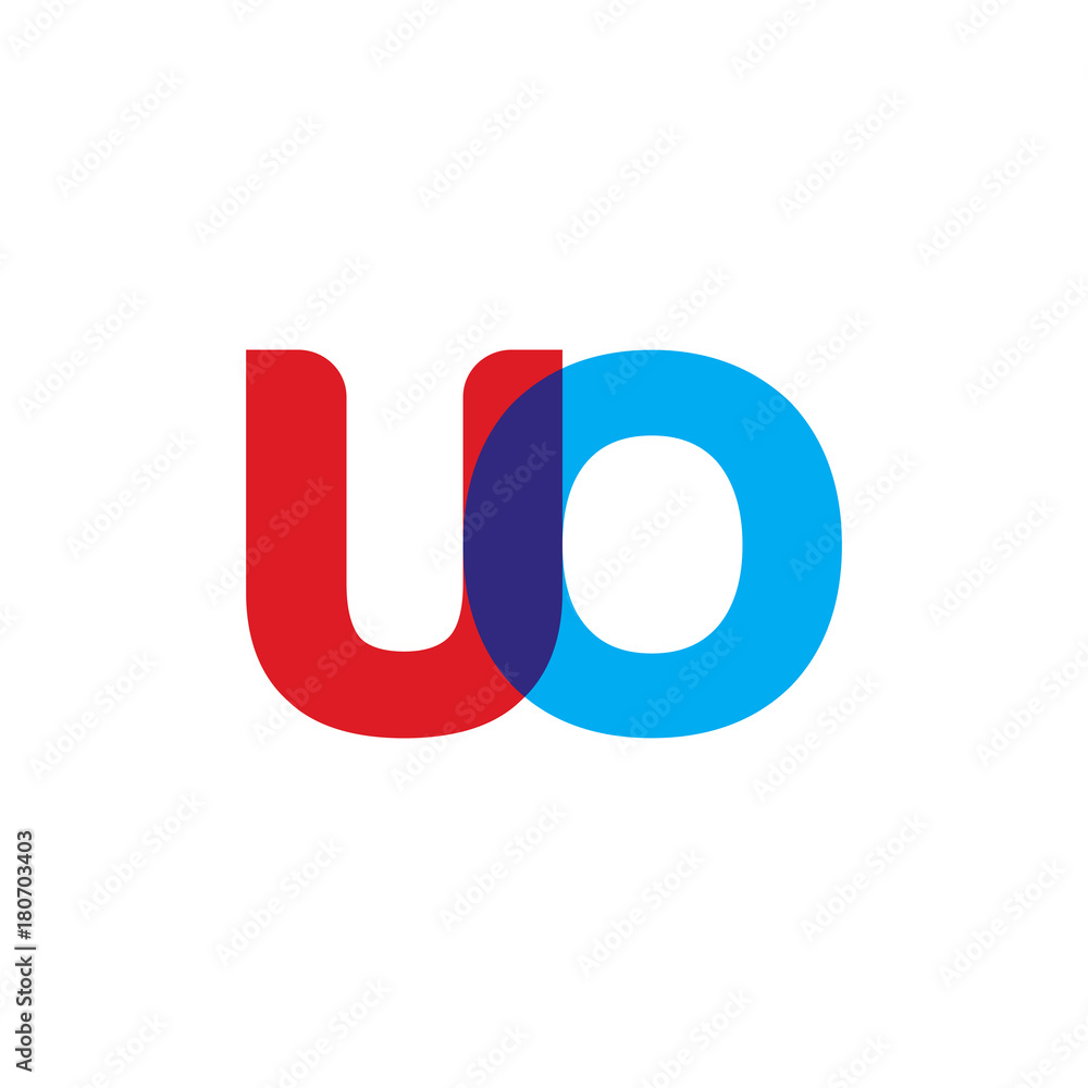 Initial letter UO, overlapping transparent uppercase logo, modern red blue color Initial letter UO, overlapping transparent uppercase logo, modern red blue color