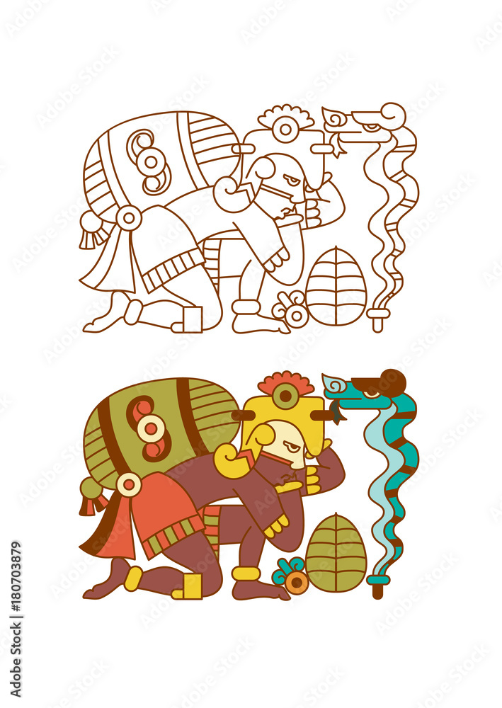 Fototapeta premium Aztec cacao pattern for chocolate package design. Vector illustration.