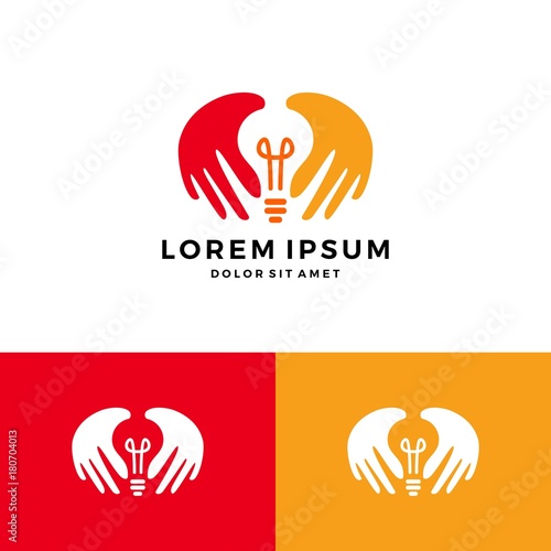 hand bulb lamp logo vector