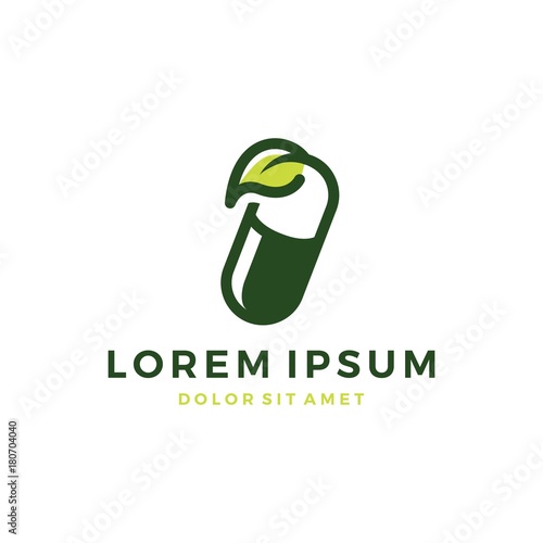 herbal capsule pill leaf medicine drug logo