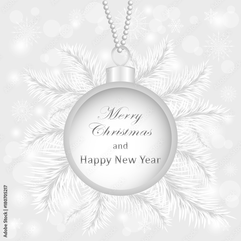 Merry Christmas and Happy New Year ball and greeting card Merry Christmas and Happy New Year ball and greeting card